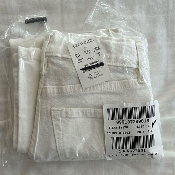 J. Crew Crewcuts Girls' slim wide-leg jean in white Size 6 Kids - Picture 2 of 6
